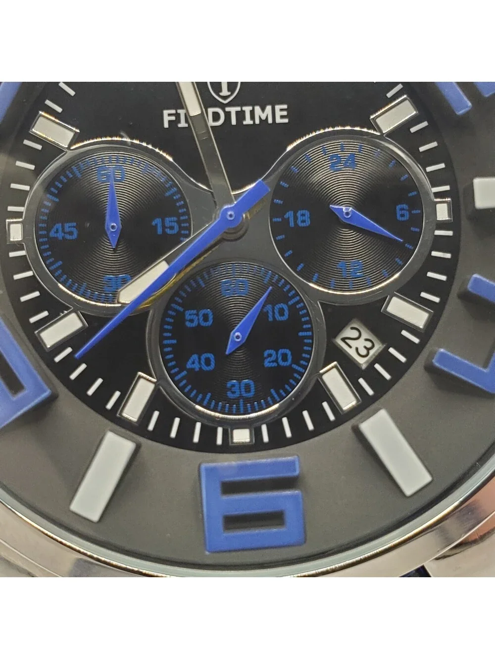 FindTime Blue/Black Chronograph Mens Watch  49mm New Battery
